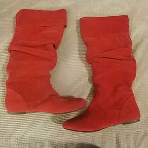 Red suede slouch boots